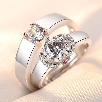 Version Coréenne Bague de Couple Simple Couronne Diamant Rouge avec Diamant Ouverture Ajustable Zircon Six Griffes Bague Bijou Féminin beige