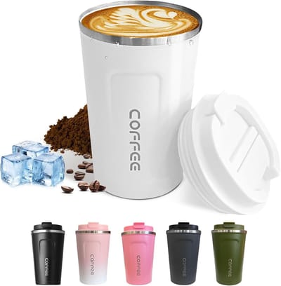 Daity 1 Pack- Koffiemok - Geïsoleerde mok - Roestvrij staal Koffie - Thee Reisbeker - Theemok （wit，380ml）
