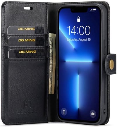 DG Ming iPhone 14 Pro Hoesje 2-in-1 Book Case en Back Cover Zwart