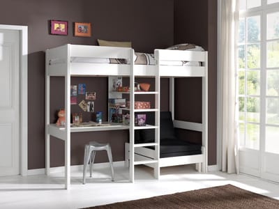 LUCEVI - Pino Mezzanine bed + Slaapfauteuil + Matras - Wit - 90x200 cm