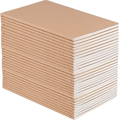 Notitieboek, A5, 30 stuks, blanco, kraftpapier, notitieblok, set met kraftpapieren omslag en 30 lege vellen, 80 g papier, schetsboek voor kantoor, school en kunstenaarstekeningen