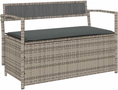 Tuinbank met Opbergruimte en Kussen - Polyester Rotan Buitenbank Grijs