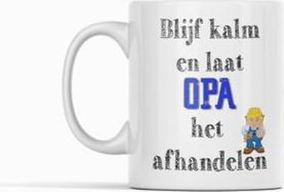 Passie voor stickers Witte koffie mok / beker met tekst: Blijf kalm en laat OPA het afhandelen
