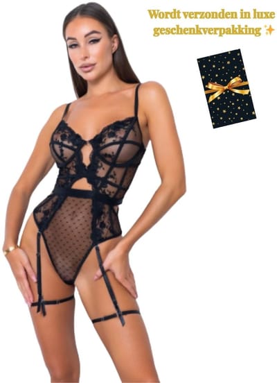 Erotische Body – Sexy Lingerieset – Lingerie Erotisch – Classy luxe kanten lingerieset – Erotische Bustier – Verleidelijk Elegant Zwart – BH en jarretelset – Dames lingerie – Sexy lingerie – Spannende lingerie – Dare to Undress – Maat XS/S, M, L, XL