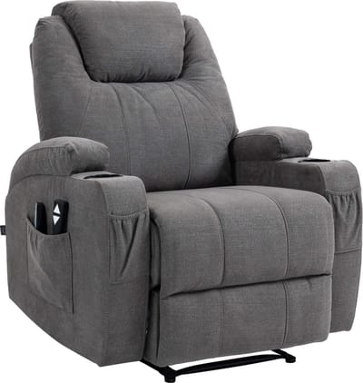 CLP Hepler Fauteuil - Met massagefunctie - Verstelbare rugleuning met voetensteun - TV-fauteuil met warmtefunctie - grijs Stof