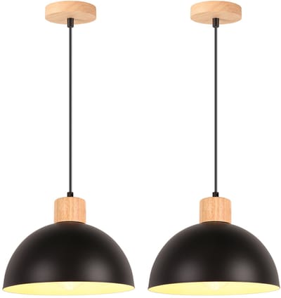 2 Stuks Modern Hanglamp E27 Kroonluchter 25cm Plafondlamp voor Slaapkamer Woonkamer Keuken Zwart
