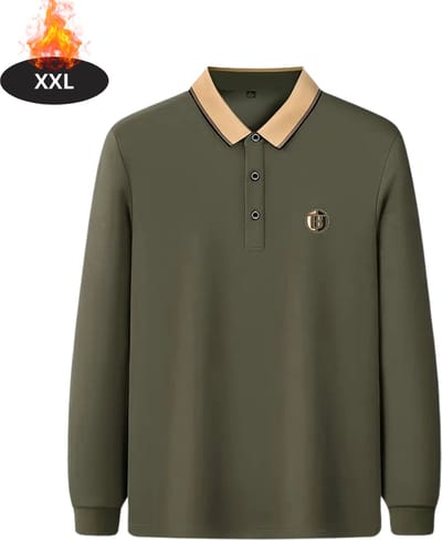 Livano Poloshirt Heren - T-Shirt Heren - Shirt - Overhemd - Polo Shirt Lange Mouwen - Legergroen - XXL