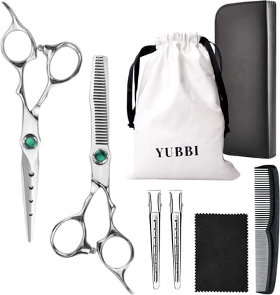 YUBBI Professionele 6" Kappersschaar Set - Knipschaar - Coupeschaar - Uitdunschaar - Kam - Zilver