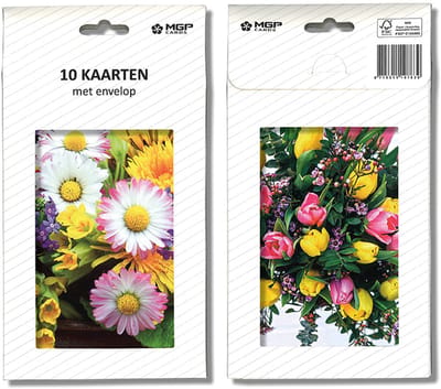 MGPcards - 20x dubbele wenskaart met witte envelop - Bloemen zonder tekst - 11.5 x 17 cm