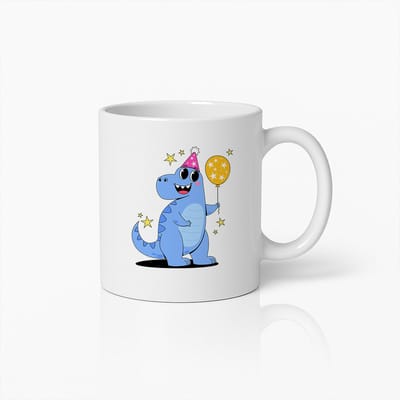 Feest Dino Mok – Schattige Blauwe Dinosaurus Koffiebeker met Ballon voor Kinderen & Dino Fans