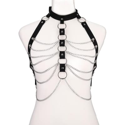 Zwarte Leren Body Harness Ketting Voor Vrouwen En Meisjes Sexy Lichaamsketting Punk Feest Sieraden Rave Festival Gotische Accessoires white