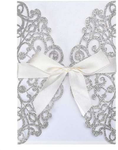 Allecto - Bruiloft Uitnodigingskaarten - Glitter Bloemen - Elegante Laser Cut - Zilver - Verloving - Luxe Uitnodigingen voor Bruids Douche - 10 Stuks