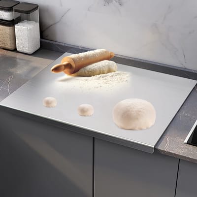 Dailygoods- Werkblad roestvrij staal 40 x 30 cm - Snijplank - Kneedplank - Keukenplaat met aanslagrand - Voedselveilig - Ideaal voor snijden en kneden