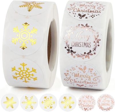 Kerststickers 1000 stuks, ronde goudfolie-etiketten voor decoratie, scrapbooking, geschenkverpakking