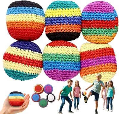 Handgeweven Hacky Sack — Veelkleurige gehaakte Footbag — Jongleerbal voor beginners — Gebreide pittenzak — Geweven werpzak (willekeurige kleuren/patronen) — Verbeter je coördinatie — Beleef het plezier van sport