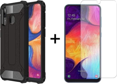 Ntech Hoesje Geschikt Voor Samsung Galaxy A40 hoesje - Met Screenprotector Rugged Armor Hoesje - Shockproof case - Zwart