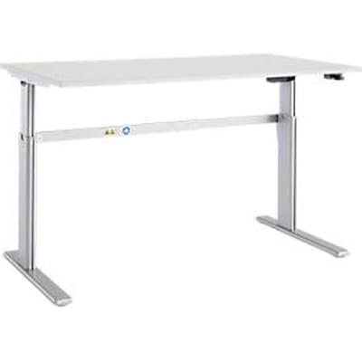 Schäfer Shop  Select Bureautafel Moxxo IQ, elektrisch in hoogte verstelbaar, rechthoek, C-poot, B 1600 x D 800 x H 725-1185 mm, lichtgrijs/blank aluminium