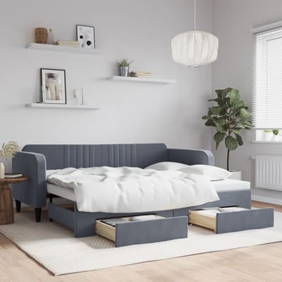 vidaXL - Slaapbank - onderschuifbed - en - lades - 90x200 - cm - fluweel - donkergrijs