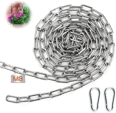 Robuuste 8 meter lange stalen ketting van 3 mm, gegalvaniseerd met gelaste schakels en karabijnhaak voor fietsen en beveiliging