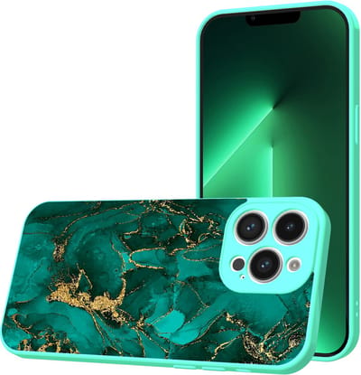 Smartphonica Telefoonhoesje Geschikt voor iPhone 13 Pro met Groen Goud Marmer opdruk - TPU Back Cover Case Green Gold Marble Design - Turquoise geschikt voor iPhone 13 Pro