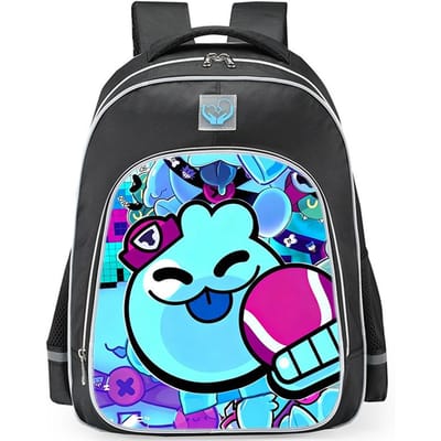 Brawl Stars Kleurrijke Geestenhond Print Zwarte Achtergrond Sci-Fi Stijl Dubbelzijdige Reflecterende Strip Grote Capaciteit Schooltas reflective black - large