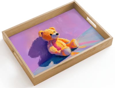 Dienblad hout 40x30 cm - Schootdienblad - Teddybeer - Schaduw - Penseelstreken - Paars - Borrelplank rechthoek - Plateau dienbladen