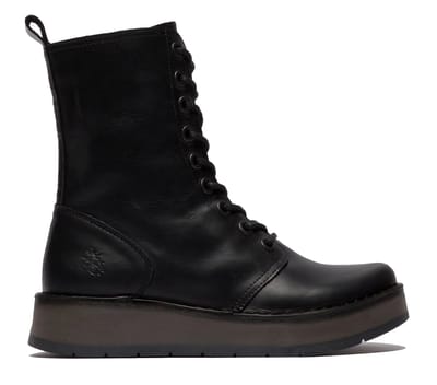Fly London Dames Zwart RAMI043 Casual Leren Veter Enkellaarsjes