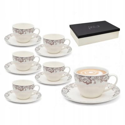 Bella Fiore Porseleinen Kopjes met Schotels (12-delig, 230ml)