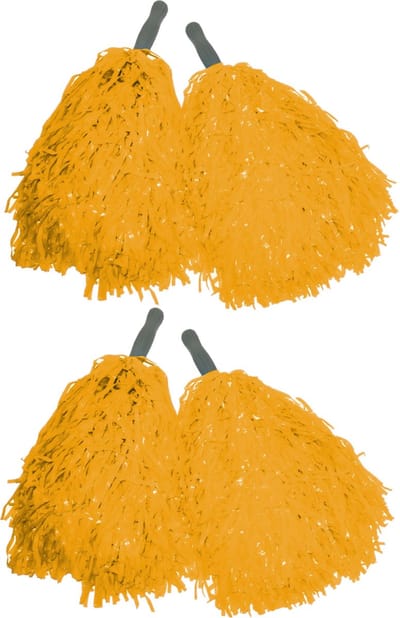 Cheerballs/pompoms - 4x - geel - met franjes en stick handgreep - 25 cm - voor kinderen