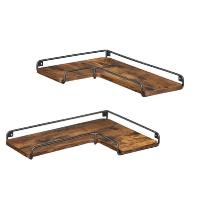 Hoppa! Hoekplank - Rustiek Bruin, Zwart - Spaanplaat, Staal - 29 x 14 x 1 cm (B x D x H)