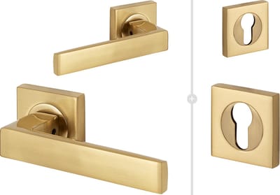 Eliot® VICTORIA deurklink set op rozet - mat goud - incl. profielcilinder rozetten