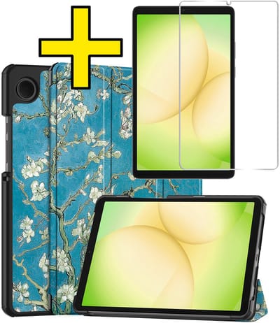 Hoes - Geschikt voor Samsung Galaxy Tab A11 Plus - Met Screenprotector - Trifold Bookcase - Hard Cover - Hardcover Book Case - Tablet Hoesje - Bloesem