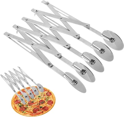 Deegsnijder met 5 wielen - Pizzasnijder koekjes - Bakken en snijden - Verstelbaar en intrekbaar - 27 cm lang - Zilverkleurig