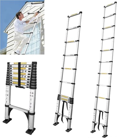 Telescopische Vouwladder - Uitschuifbare Ladder - Veilig Klussen - Antislip Treden - 32 Meter Hoog