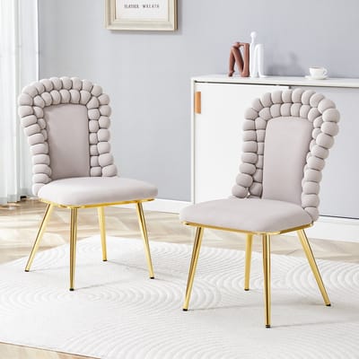 MIVRAY Eetkamerstoel Set Van 2 - Hoge Rugleuning Met Kogelketting Design - Voor Eetkamer En Woonkamer - Fluweel Lichtgrijs