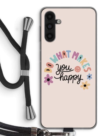 Case Company® - Hoesje met koord geschikt voor Samsung Galaxy A04s hoesje met Koord - Happy days - Telefoonhoesje met Zwart Koord - Bescherming aan alle Kanten en Over de Schermrand