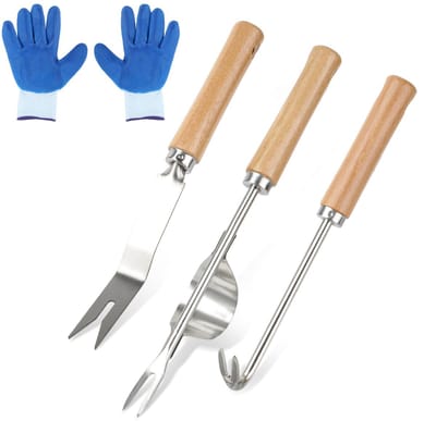 Onkruidstekers voor in de tuin, roestvrij staal, tuingereedschap, onkruidverwijderaar, onkruidverwijderaar, wortelsteker, roestvrij staal, onkruidjager om te graven, wieden, met handschoenen