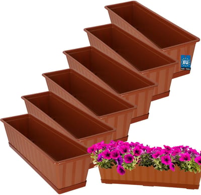 KOTARBAU® 6 st Balkonbak, Bloembak voor Balkon, Kunststof, 60 x 18 x 14 cm, Plantenbak, Terracotta, Plantenbak Balkon, met Schotel, Rechthoekig