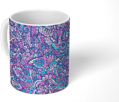 Mok - Koffiemok - Paisley - Vintage - Roze - Blauw - Patroon - Mokken - 350 ML - Beker - Koffiemokken - Theemok