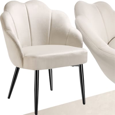 tectake® Cocktailstoel - Gestoffeerd met fluwelen bekleding - Zachte vulling - Gewelfde rugleuning - Stalen poten met poedercoating - Crème/zwart