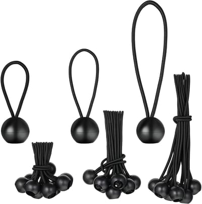 Set van 30 Rekbare Rubber Bands met Bal, 10 cm + 15 cm + 20 cm, Ideaal voor Tentbevestiging, Zeilspanning en Tarpaulin Gebruik, Zwart