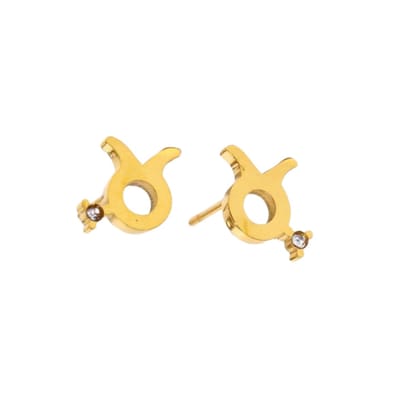 Plux Fashion Stier Oorbellen - Goud - 1cm - Sieraden - Sterrenbeeld Oorbellen - Stier Sterrenbeeld - Stainless Steel - Taurus - Sieraden Cadeau - Sterrenbeeld Stier Sieraden - Gouden Oorbellen - Luxe Style - Duurzame Kwaliteit - Roestvrijstaal