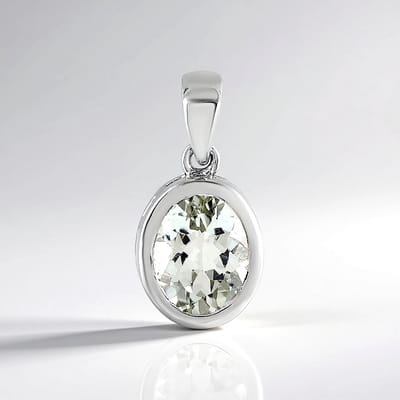 Cavill - Zilveren Hanger 925 Sterling Geplatineerd - 1,98 Ct Ovale Groene Amethist Brazilië - Elegant & Tijdloos Sieraad 20x10 mm