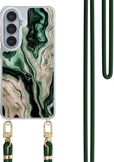 Casimoda® hoesje met groen koord - Geschikt voor Samsung S26 - Groen marmer / Marble - Afneembaar koord - TPU/polycarbonaat - Groen