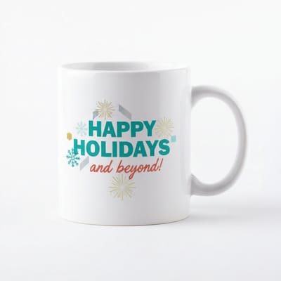 330 ml Happy Holidays en Beyond Mok - Feestelijke Sneeuwvlokken en Sparkles Design