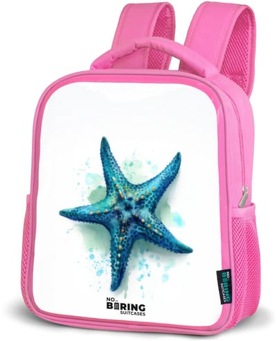 NoBoringSuitcases.com® - Rugzak roze - Schooltas meisjes - Blauwe Zeester op Witte Achtergrond - Kinder rugtas meisje - Boekentas kind - Kinderrugzak voor school - Schoolrugzak