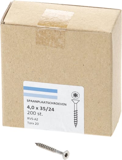 Hoenderdaal Spaanplaatschroef RVS platverzonken kop TX20 deeldraad 4.0X35/24 (per 200 stuks)