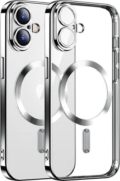 Hoesje Geschikt voor iPhone 16 Magsafe hoes - Lens beschermer – backcover – Transparant/Zilver