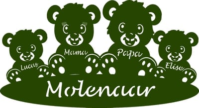 Gepersonaliseerde houten beren familie - geboorte - kraam cadeau - naambord - 38x21cm - Donker groen