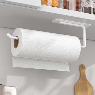 Praktische Keukenrolhouder Zonder Boren - Wit Zelfklevende Onderkast Houder voor Keuken, Opslag en Organisatie, Wandmontage Keukenrolhouder voor Gemak en Ruimtebesparing